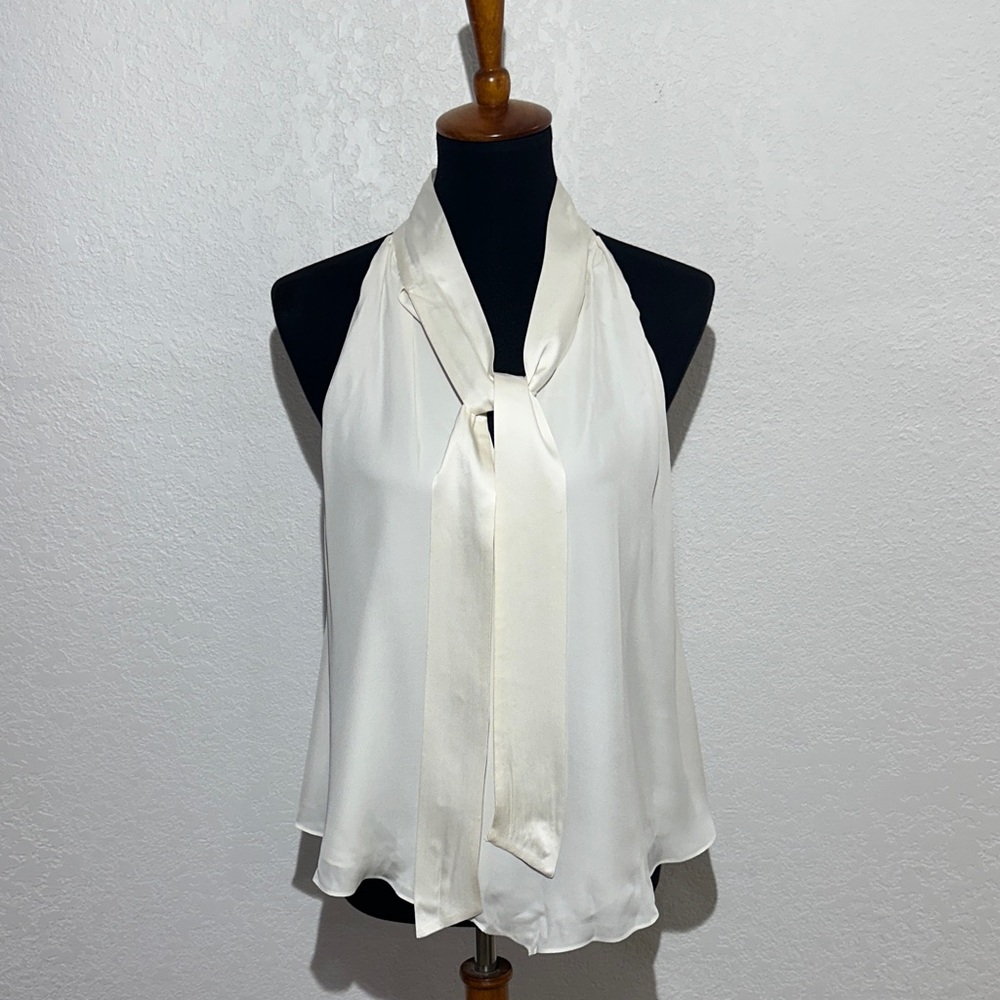 Alice + Olivia Cream Tie-Neck Blouse